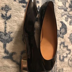 Black patent J. Crew flats with gold heel